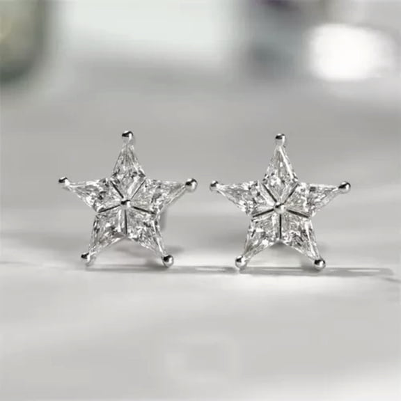Charm Star 925 Silver Stud Earring Cubic Zircon Engagement Jewelry A Pair