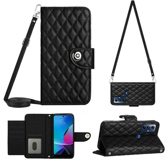 Charm Style for Moto G Play 2023 Case RFID Blocking Wallet Card Holder Leather PU Flip Cover Lanyard Crossbody Strap Women Girl Magnetic Clasp Kickstand for Motorola Moto G Play 2023, Black