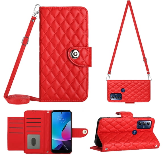Charm Style for Moto G Play 2023 Case RFID Blocking Wallet Card Holder Leather PU Flip Cover Lanyard Crossbody Strap Women Girl Magnetic Clasp Kickstand for Motorola Moto G Play 2023, Red