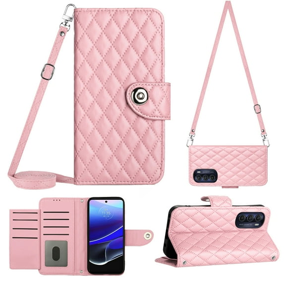Charm Style for Moto G Stylus 5G 2022 Case RFID Blocking Wallet Card Holder Leather PU Flip Cover Lanyard Crossbody Strap Women Girl Magnetic Clasp Kickstand for Motorola Moto G Stylus 5G 2022, Pink