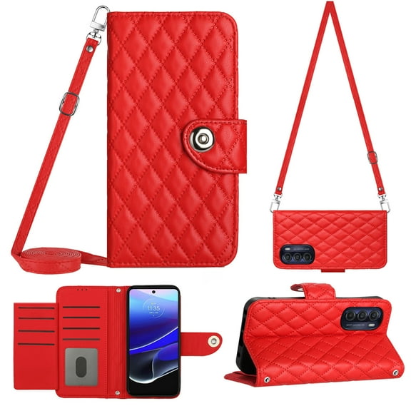 Charm Style for Moto G Stylus 5G 2022 Case RFID Blocking Wallet Card Holder Leather PU Flip Cover Lanyard Crossbody Strap Women Girl Magnetic Clasp Kickstand for Motorola Moto G Stylus 5G 2022, Red