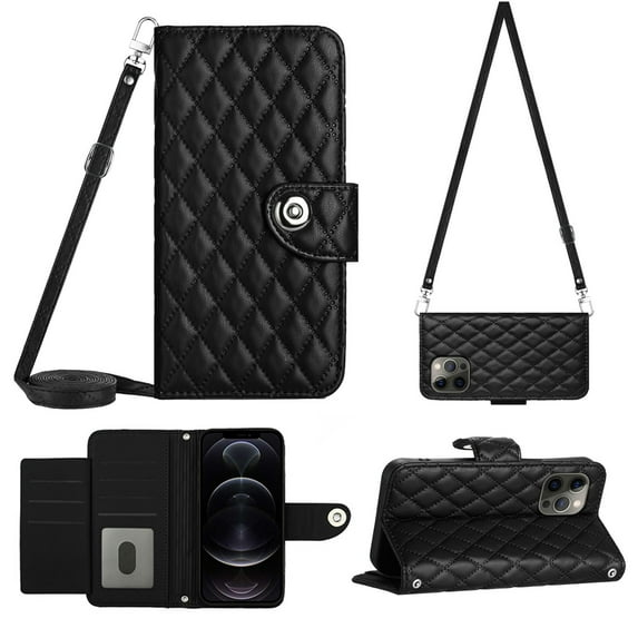 Charm Style for iPhone 12 Pro Max Case RFID Blocking Wallet Card Holder Leather PU Flip Cover Folio Lanyard Crossbody Strap Women Girl Magnetic Clasp Kickstand For iPhone 12 Pro Max, Black