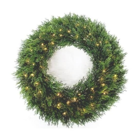 Charm Tree C16 W41632024C 24 in. Wreath Cedar 70 LED Warm White Lights Battery Operation