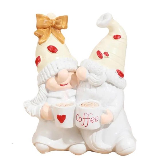 Charm White Coffee Gnomes Display Elf Figurine For Aesthetic Home Styling
