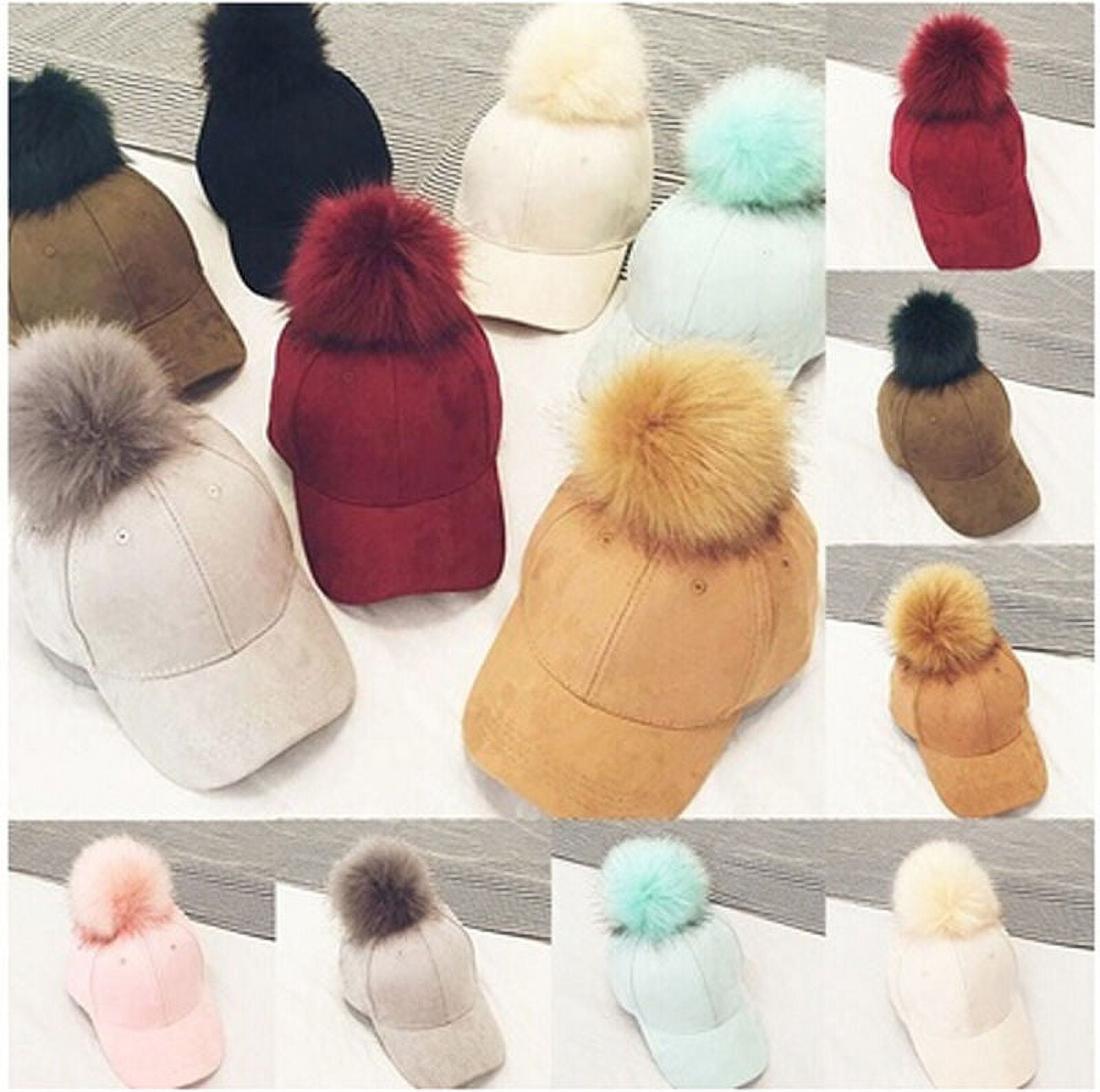 Baseball hats with fur ball hotsell