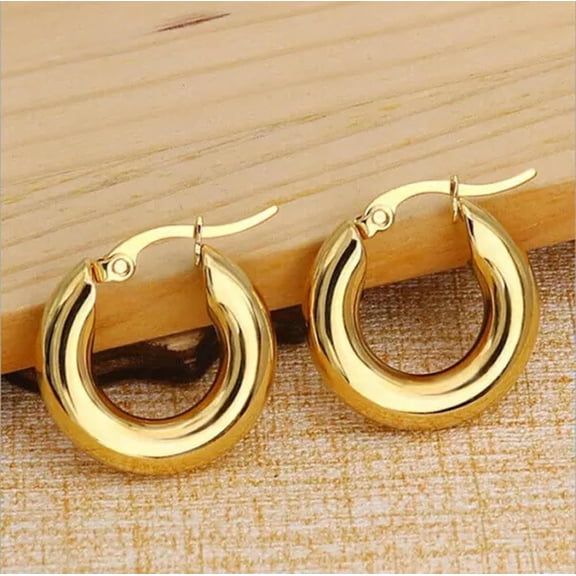 Charm Women Wedding 18k Gold Expertly Plated Hoop Earring Cubic Zirconia Jewelry A Pair-#Gold[c488]