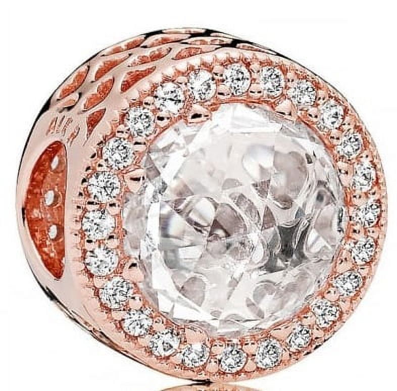 Charm in Rose w/clear CZ cut-out heart details Charm 781725CZ