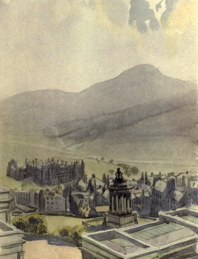 Charm of Edinburgh 1913 Arthurs Seat Hollyrood Canvas Art - Harry Morley (24 x 36)
