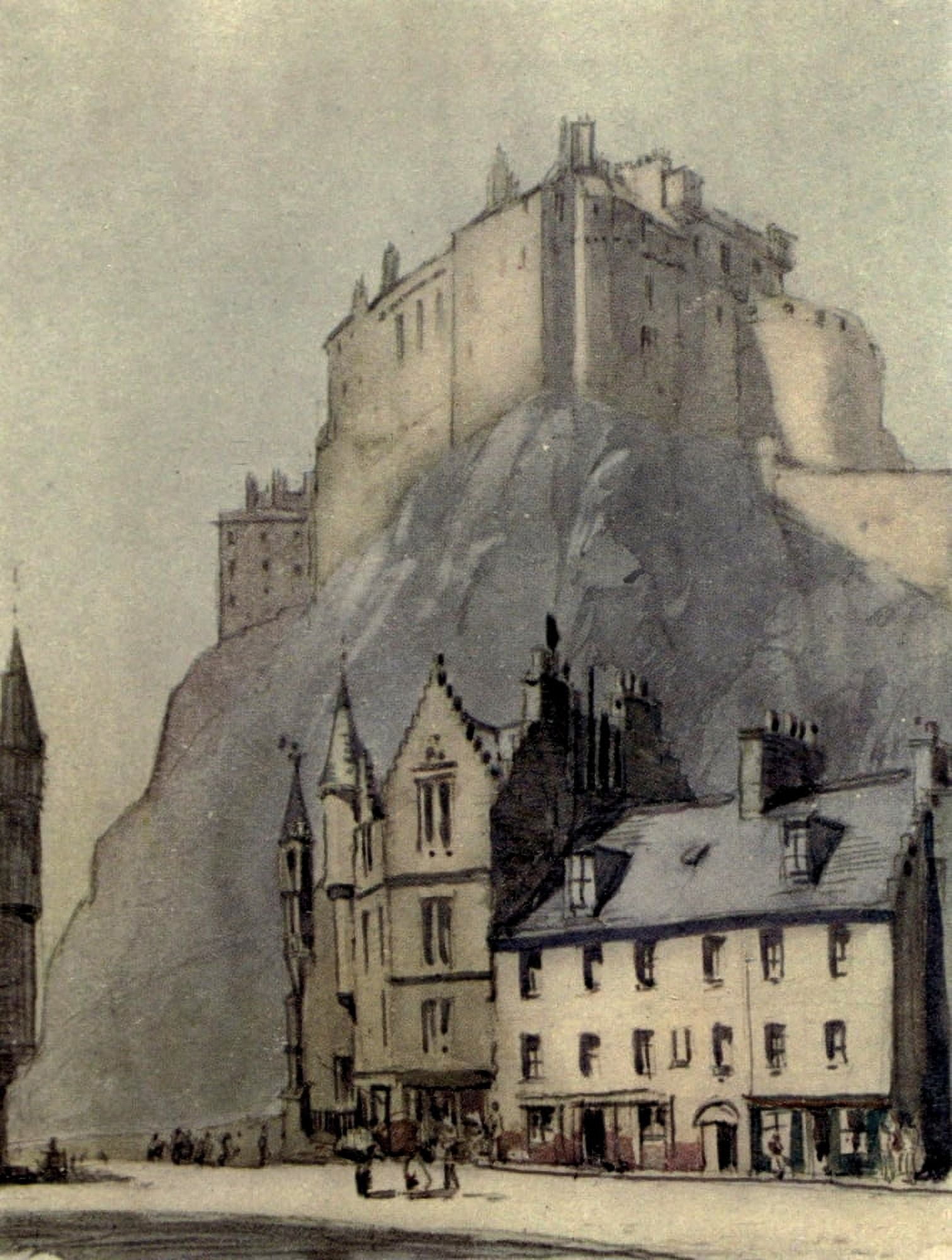 Charm of Edinburgh 1913 Castle from Grassmarket Canvas Art - Harry Morley (24 x 36)