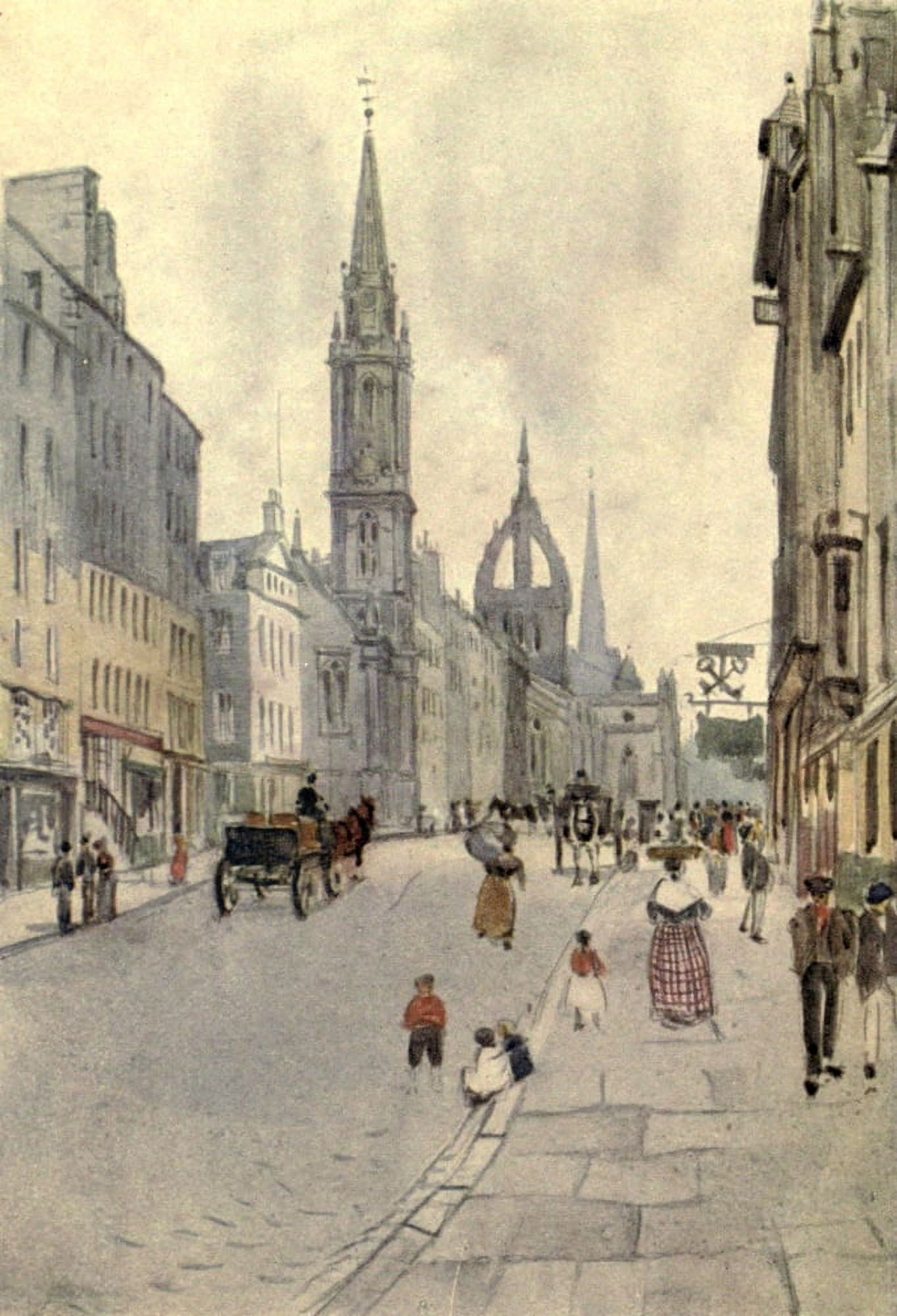 Charm of Edinburgh 1913 High Street Canvas Art - Harry Morley (24 x 36)