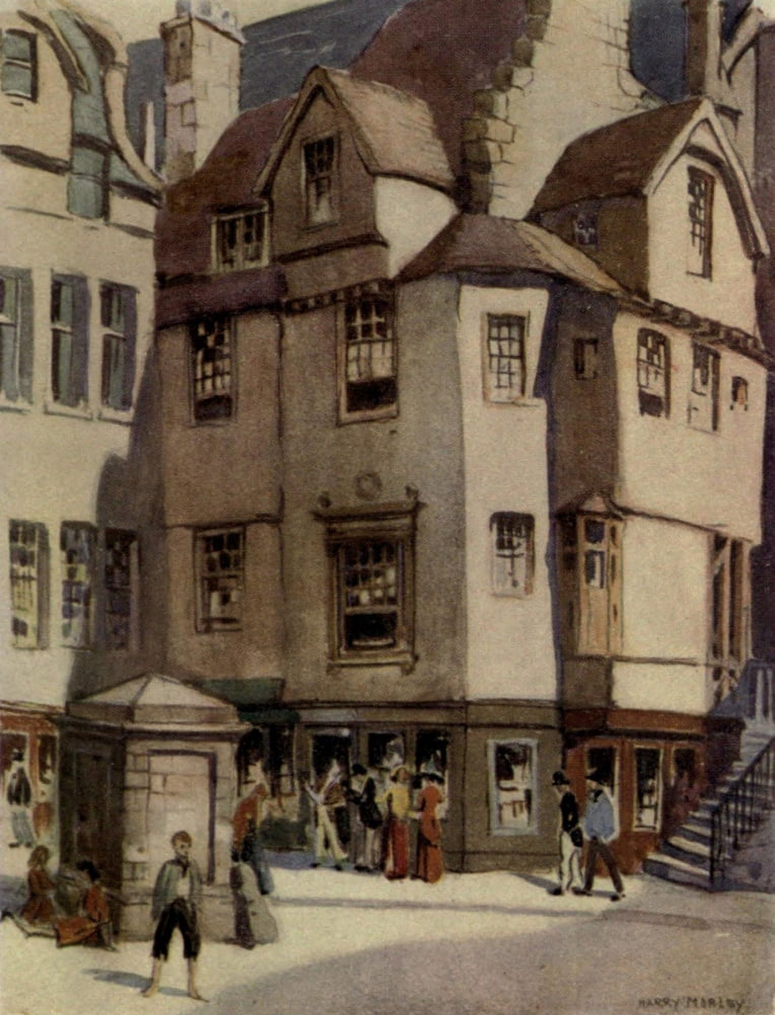Charm of Edinburgh 1913 John Knoxs house Canvas Art - Harry Morley (18 x 24)