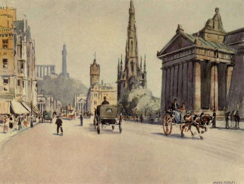 Charm of Edinburgh 1913 Princes St looking east Canvas Art - Harry Morley (24 x 36)