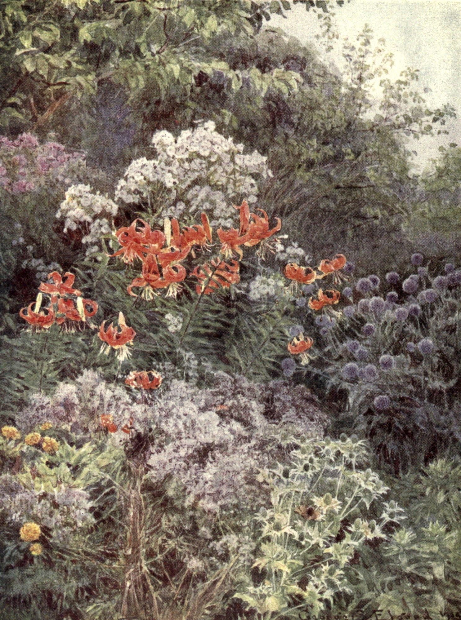 Charm of Gardens 1910 Kentish garden in Autumn Canvas Art - George S Elgood (24 x 36)