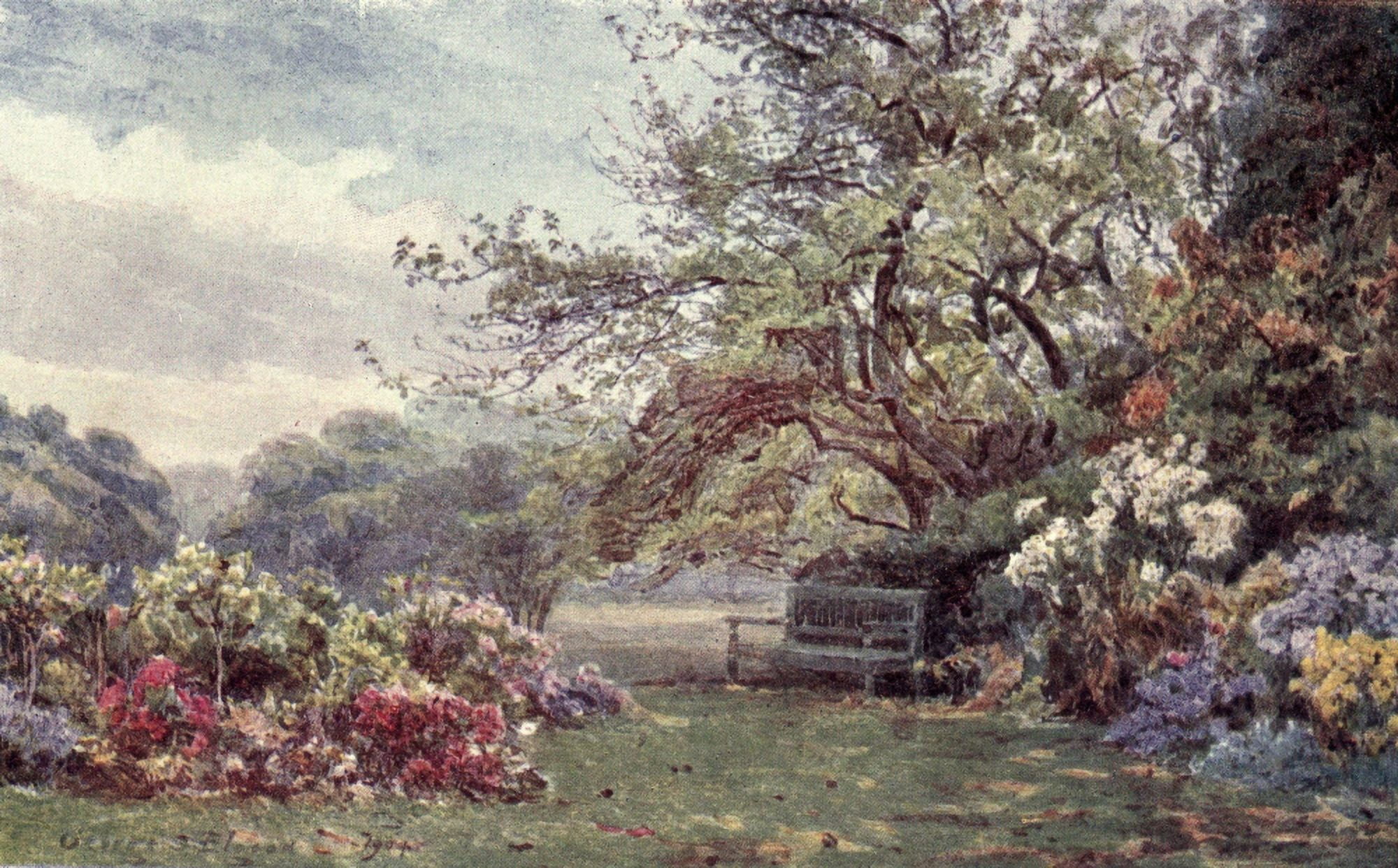 Charm of Gardens 1910 Poets orchard in Kent Canvas Art - George S Elgood (24 x 36)