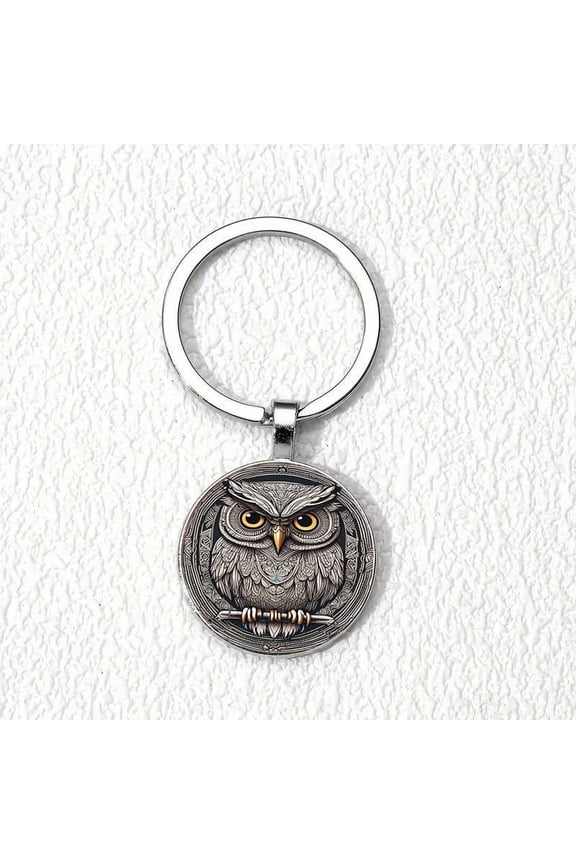 Charm owl alloy keychain with time gemstone, bag hanging, ideal birthday, anniversary or Valentine's Day gift, the best gift for friends,Silvery