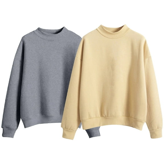 CharmCyan Casual Loose Fit Pullover Sweatshirt for Women Long Sleeve Crewneck Top Soft Comfortable Lightweight Wear Khaki L