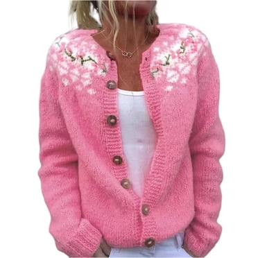 Cnbwig Cardigan Sweaters For Women Crew Neck Floral Knit Sweaters Winter Fall Loose Long Sleeve Knitted Sweater Loose Pullover Tops Shirts Ladies Hoodies