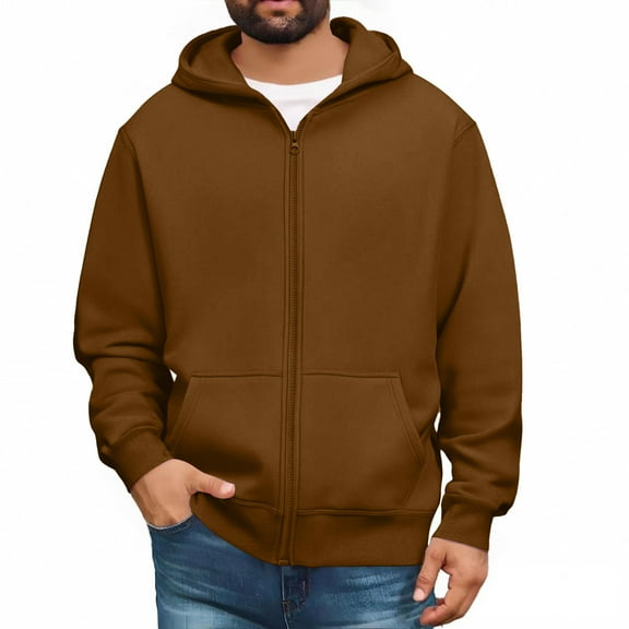 CharmCyan Full Zip Up Hoodie Sweatshirt for Men with Adjustable Drawstring Hood Soft Fleece Lining and Kangaroo Pockets Comfortable Casual Outerwear Perfect for Everyday Wear Brown 3XL