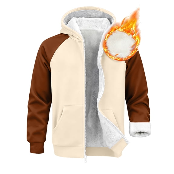 CharmCyan Full Zip Sherpa Lined Hoodie with Raglan Sleeves and Warm Fleece Interior for Cold Weather Comfort and Everyday Wear Beige 3XL