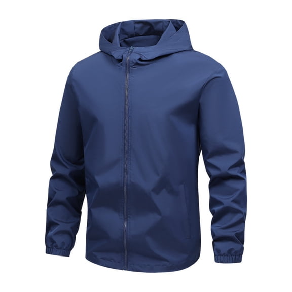 CharmCyan Lightweight Hooded Jacket for Men with Full Zip Front Windproof Outerwear Casual Fit Long Sleeve Design Navy XL