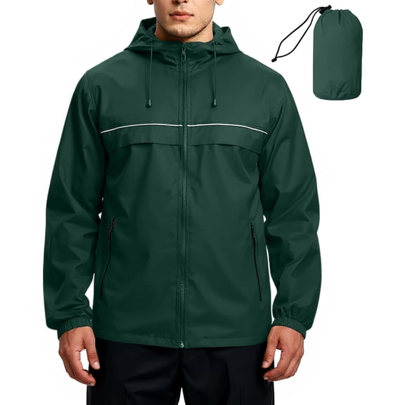 CharmCyan Lightweight Waterproof Hooded Windbreaker Jacket for Men with Adjustable Drawstring and Full Zip Closure for Outdoor Activities Green 5XL