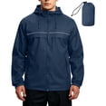 thumbnail image 1 of CharmCyan Lightweight Waterproof Hooded Windbreaker Jacket for Men with Adjustable Drawstring and Full Zip Closure for Outdoor Activities Navy L, 1 of 2