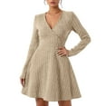 thumbnail image 1 of CharmCyan Long Sleeve V Neck Ribbed Knit Dress for Women A Line Silhouette Soft Fabric Pullover Design Casual Wear Beige L, 1 of 5