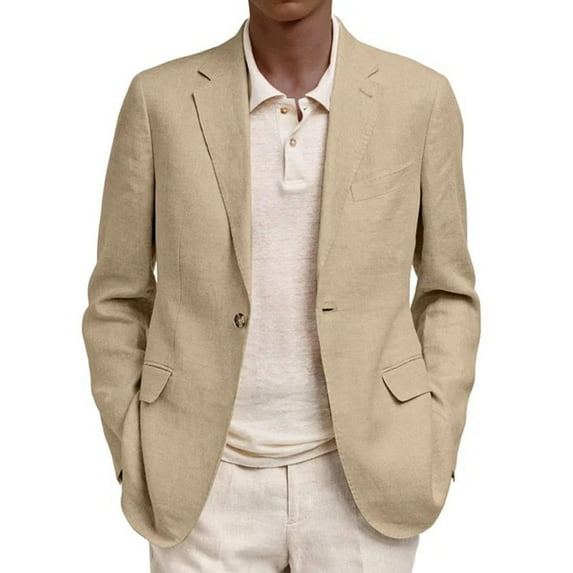 CharmCyan Men Blazer Jacket Notched Lapel Single Breasted Two Button Closure Long Sleeve Casual Suit Separate with Flap Pockets Khaki M