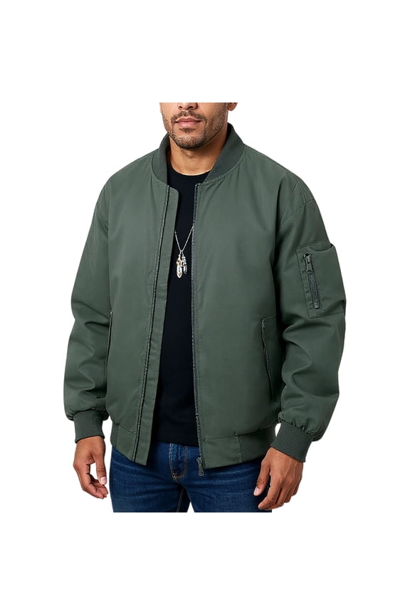 Men Bomber Jacket Lightweight Casual Outerwear Zip Up Windproof Classic Fit with Ribbed Collar and Cuffs for Everyday Wear Army Green L