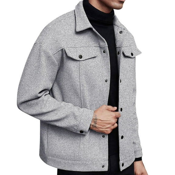 CharmCyan Men Casual Button Down Jacket Long Sleeve Lightweight Outerwear Classic Fit Collared Coat for Everyday Wear Work Travel Light Gray L