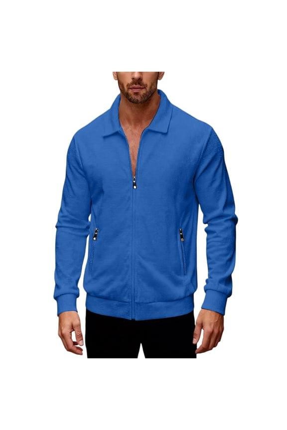 Men Full Zip Casual Knit Jacket with Stand Collar Long Sleeve Lightweight Outerwear for Everyday Comfort Blue 2XL
