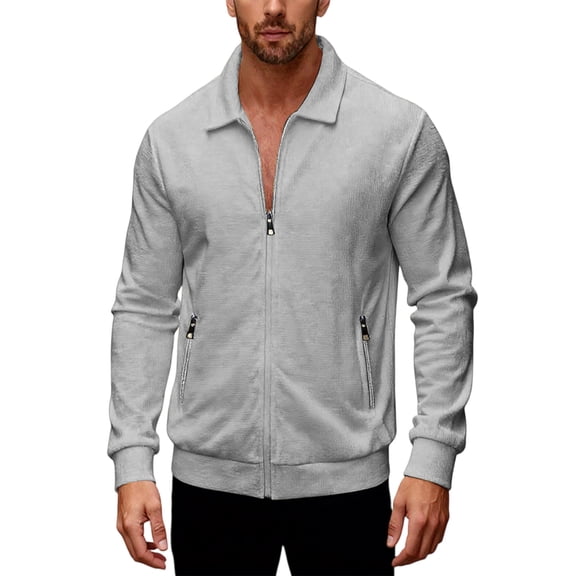 CharmCyan Men Full Zip Casual Knit Jacket with Stand Collar Long Sleeve Lightweight Outerwear for Everyday Comfort Light Gray L