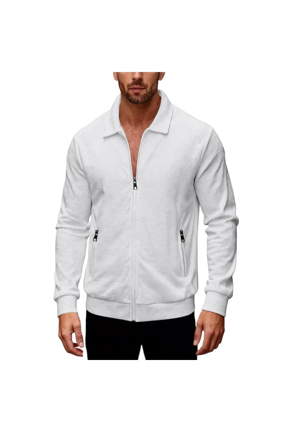 Men Full Zip Casual Knit Jacket with Stand Collar Long Sleeve Lightweight Outerwear for Everyday Comfort White XL