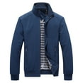 thumbnail image 1 of CharmCyan Men Lightweight Stand Collar Casual Jacket Windproof Bomber Jacket with Zipper Closure and Plaid Lining for Daily Wear Blue XL, 1 of 2
