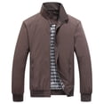 thumbnail image 1 of CharmCyan Men Lightweight Stand Collar Casual Jacket Windproof Bomber Jacket with Zipper Closure and Plaid Lining for Daily Wear Coffee XL, 1 of 2