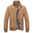 thumbnail image 1 of CharmCyan Men Lightweight Stand Collar Casual Jacket Windproof Bomber Jacket with Zipper Closure and Plaid Lining for Daily Wear Khaki 3XL, 1 of 2