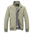 thumbnail image 1 of CharmCyan Men Lightweight Stand Collar Casual Jacket Windproof Bomber Jacket with Zipper Closure and Plaid Lining for Daily Wear Light Green 3XL, 1 of 2
