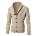 thumbnail image 1 of CharmCyan Men Shawl Collar Cable Knit Cardigan Button Down Sweater Classic Long Sleeve Soft Knitwear for Autumn Winter Casual Office Layering Khaki L, 1 of 2