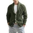thumbnail image 1 of CharmCyan Men Shawl Collar Cable Knit Cardigan Sweater Button Down Long Sleeve Chunky Knitwear Casual Outwear Soft Warm Knit Jacket Army Green L, 1 of 2