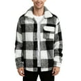 thumbnail image 1 of CharmCyan Men Sherpa Fleece Plaid Jacket Button Down Long Sleeve Casual Outerwear with Chest Pocket and Spread Collar Black XL, 1 of 5