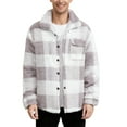 thumbnail image 1 of CharmCyan Men Sherpa Fleece Plaid Jacket Button Down Long Sleeve Casual Outerwear with Chest Pocket and Spread Collar Light Gray L, 1 of 5