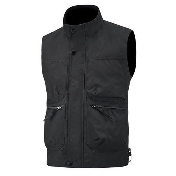 CharmCyan Men Sleeveless Vest Cargo Casual Multi Pocket Vests Male Work Fishing Waistcoat Black 2XL