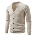 thumbnail image 1 of CharmCyan Men V Neck Button Down Cardigan Sweater Lightweight Knitwear Long Sleeve Soft Classic Fit Casual Top for Everyday Wear Beige L, 1 of 2