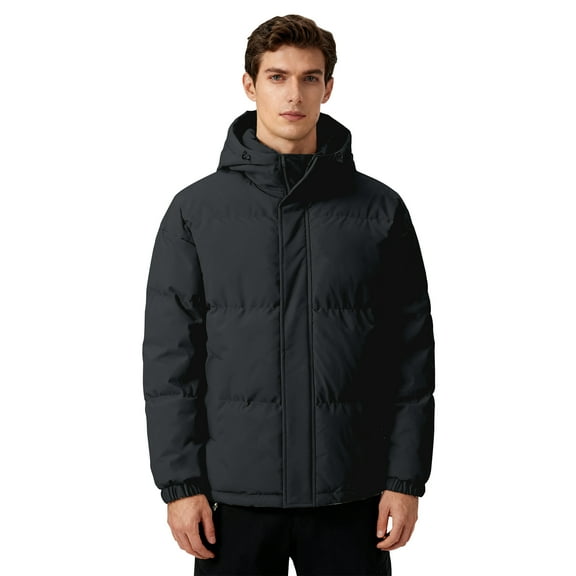 CharmCyan Men Winter Puffer Jacket with Hood Insulated Warm Outerwear Windproof Lightweight Coat for Outdoor Activities Travel Work Black M