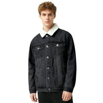 CharmCyan Men Winter Sherpa Lined Denim Jacket Button Down Warm Casual Outerwear Classic Fit Trucker Coat with Pockets for Everyday Wear Black L