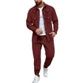 thumbnail image 1 of CharmCyan Men’s 2 Piece Casual Tracksuit Set Long Sleeve Button Down Shirt and Drawstring Pants Lightweight Loungewear Outfit Deep Red L, 1 of 2