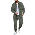 thumbnail image 1 of CharmCyan Men’s 2 Piece Casual Tracksuit Set Long Sleeve Button Down Shirt and Drawstring Pants Lightweight Loungewear Outfit Green XL, 1 of 2