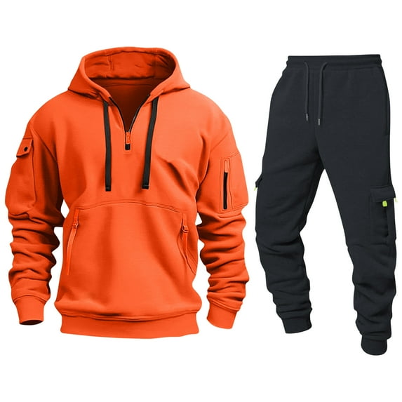 CharmCyan Men’s 2 Piece Tracksuit Set – Casual Hoodie Sweatshirt with Zipper Pockets and Drawstring Jogger Pants, Athletic Sportswear Outfit Saffron 2XL