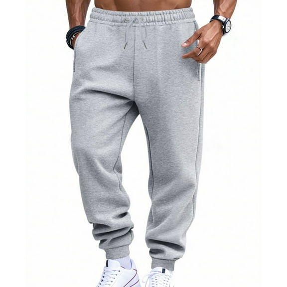 CharmCyan Men’s Athletic Joggers Sweatpants with Adjustable Drawstring Waist, Soft Fleece Lined, Casual Workout Pants with Pockets Light Gray XL