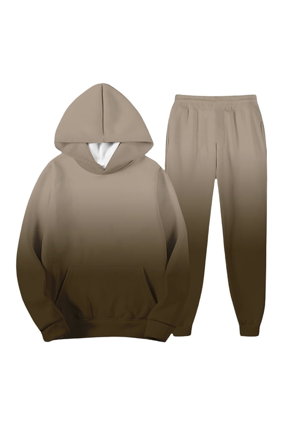 Men's Casual And Personalized Printed Long-sleeved Hooded Sweatshirt, Men's Sports Sweatshirt And Sweatpants Two-piece Set Light Brown 2XL